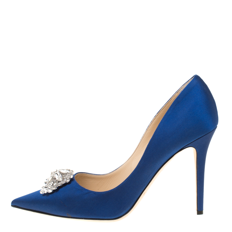 

Jimmy Choo Exclusive Collection Electric Blue Satin Manda Crystal Embellished Pointed Toe Pumps Size