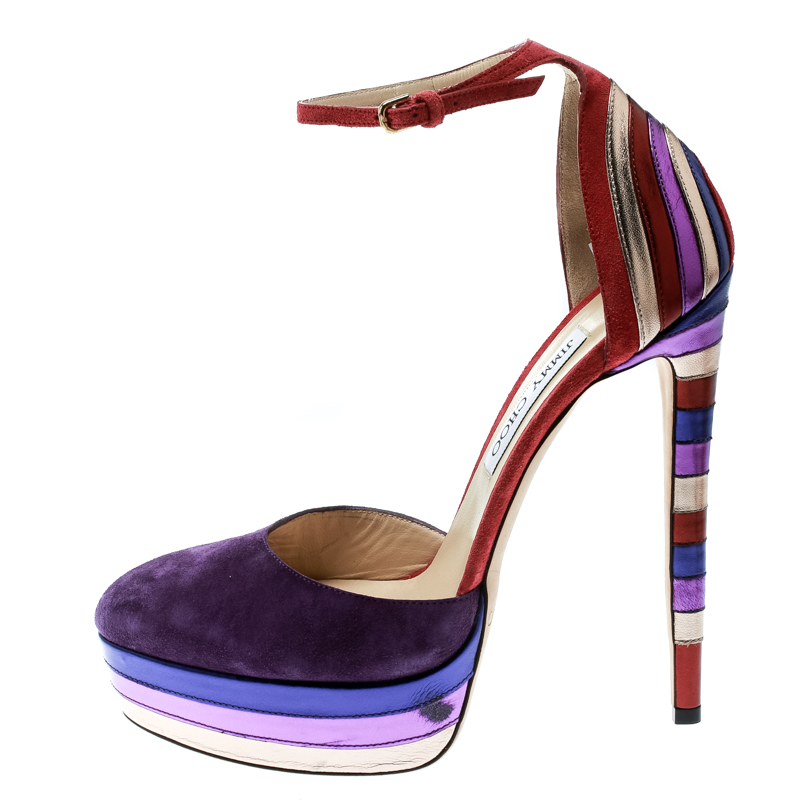 

Jimmy Choo Purple Suede and Metallic Leather Macy Ankle Strap Platform Sandals Size, Multicolor