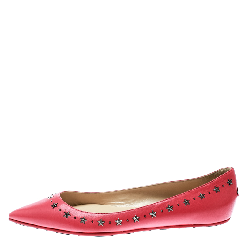 

Jimmy Choo Pink Leather Windsor Star Embellished Pointed Toe Flats Size