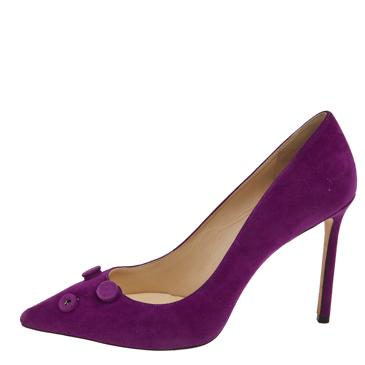 

Jimmy Choo Madeline Purple Suede Jasmine Button Embellished Pointed Toe Pumps Size