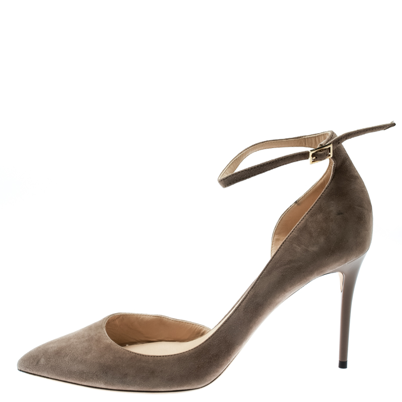 

Jimmy Choo Beige Suede Lucy Ankle Strap Pointed Toe D'orsay Pumps Size