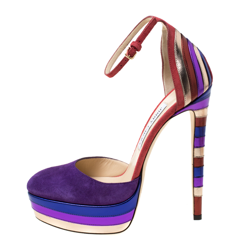 

Jimmy Choo Purple Suede and Metallic Leather Macy Ankle Strap Platform Sandals Size, Multicolor