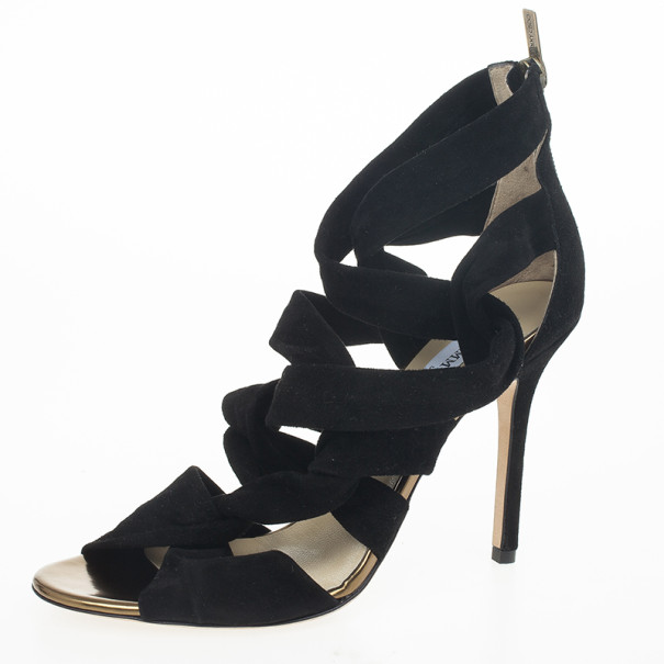 Pre Owned Jimmy Choo Black ‘Kami’ Knotted Suede Sandals Size 39