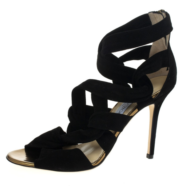 Pre Owned Jimmy Choo Black ‘Kami' Knotted Suede Sandals Size 39.5