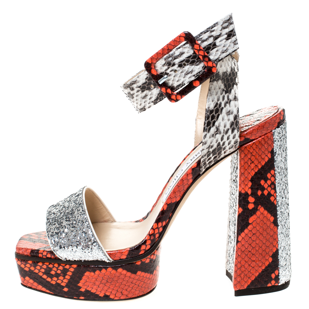 

Jimmy Choo Multicolor Snakeskin and Galactica Glitter Fabric Platform Sandals Size