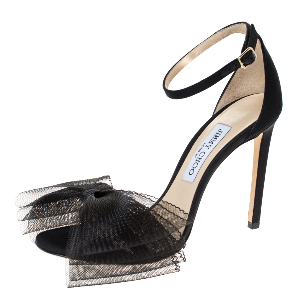 Pre Owned Jimmy Choo Black Mesh and Fabric Aveline Sandals Size 39