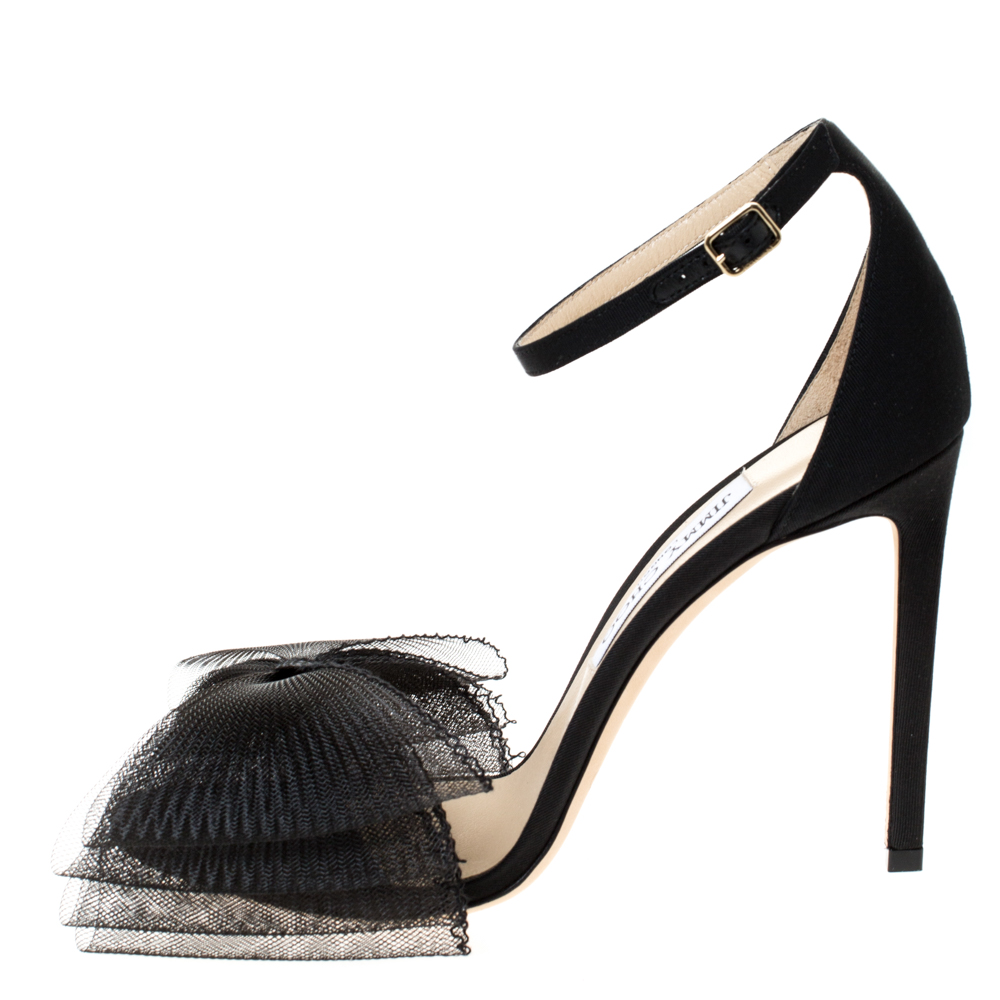 

Jimmy Choo Black Mesh and Fabric Aveline Sandals Size