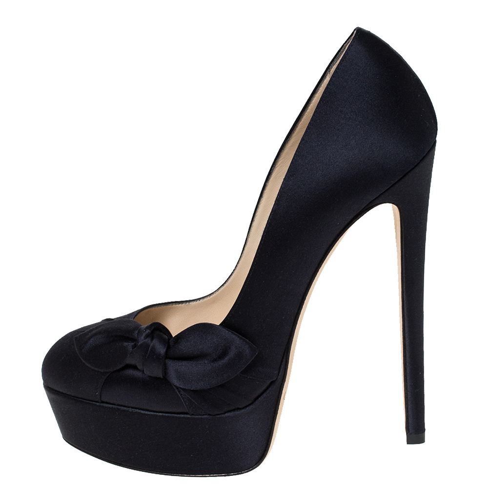 

Jimmy Choo Navy Blue Satin Kenedy Platform Pumps Size