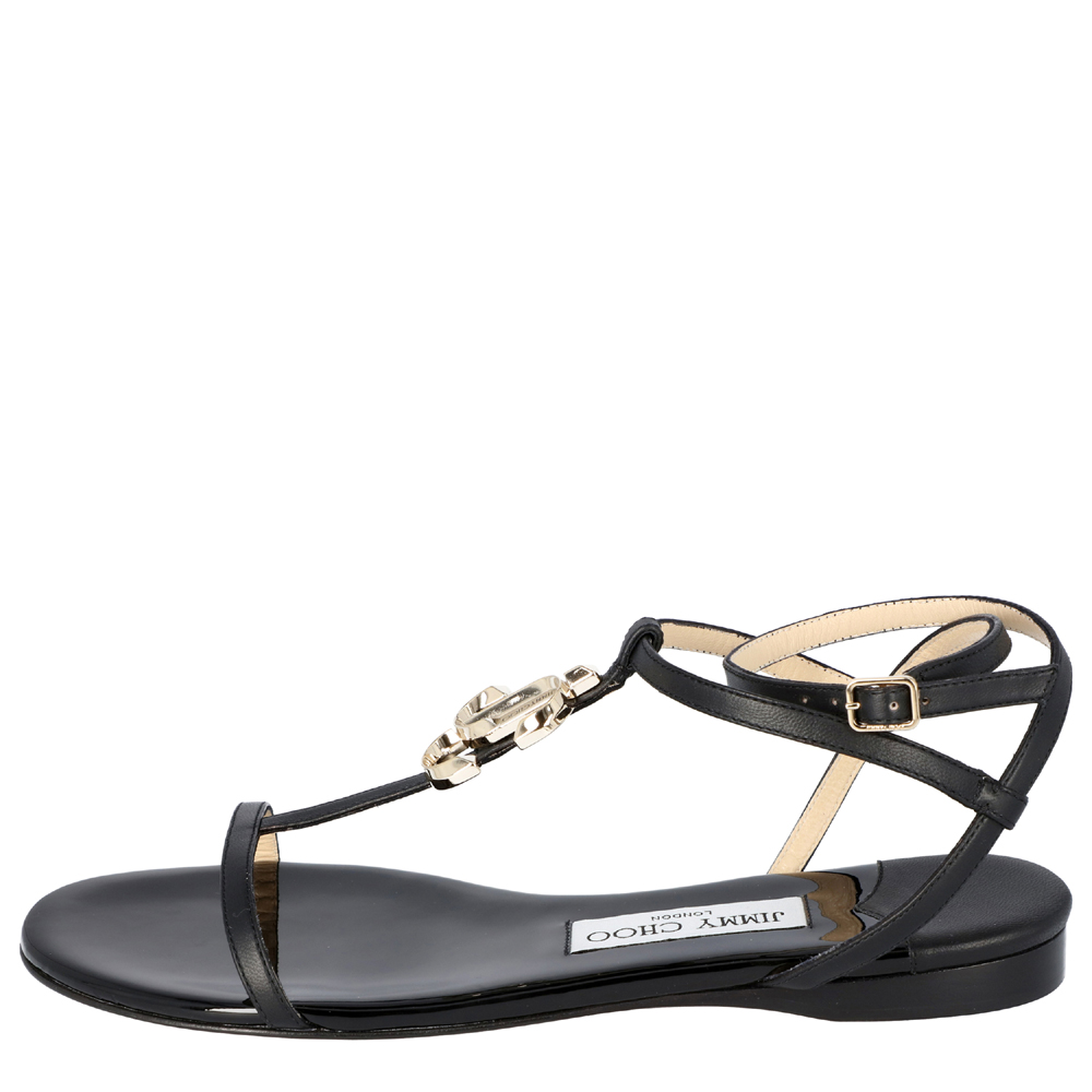 

Jimmy Choo Black Leather Alodie Flat Sandals Size