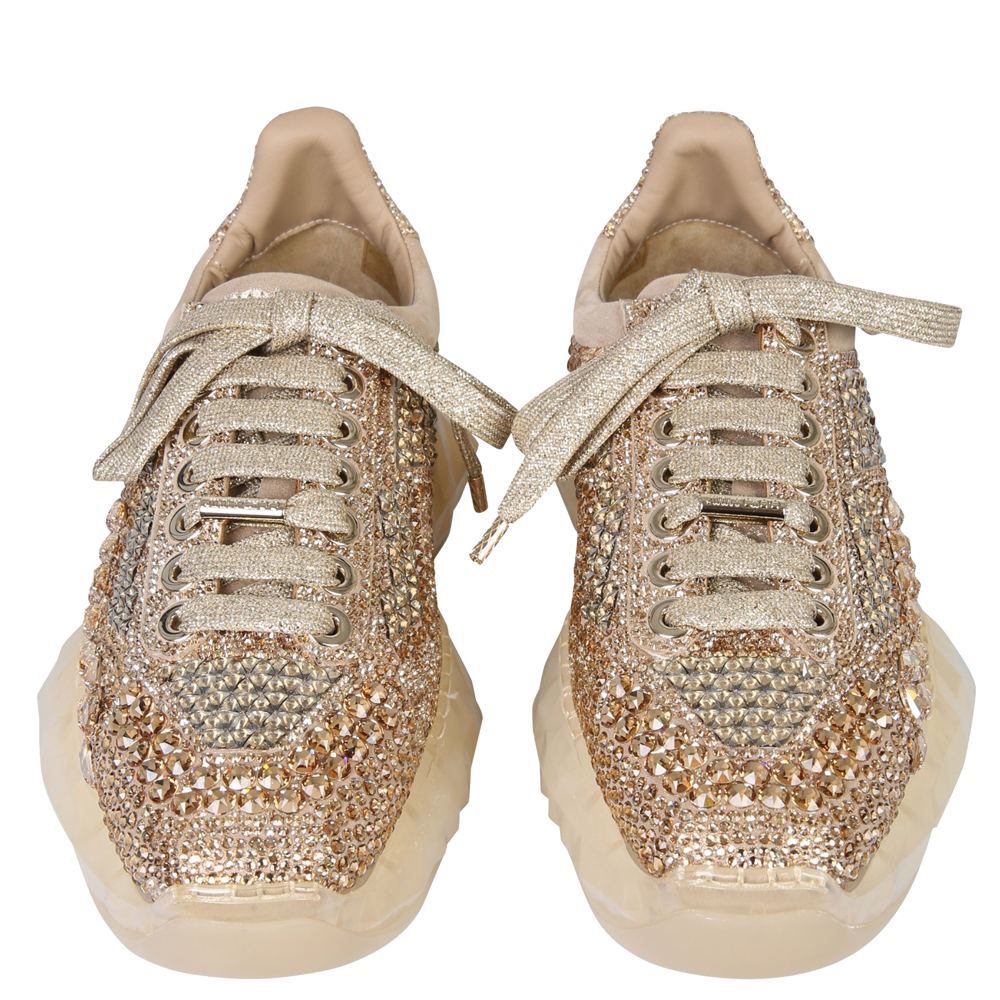 

Jimmy Choo Gold Leather Diamond Sneakers Size EU