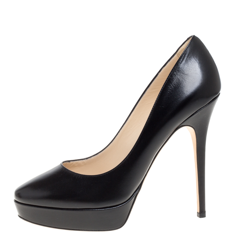 

Jimmy Choo Black Leather Alex Platform Pumps Size