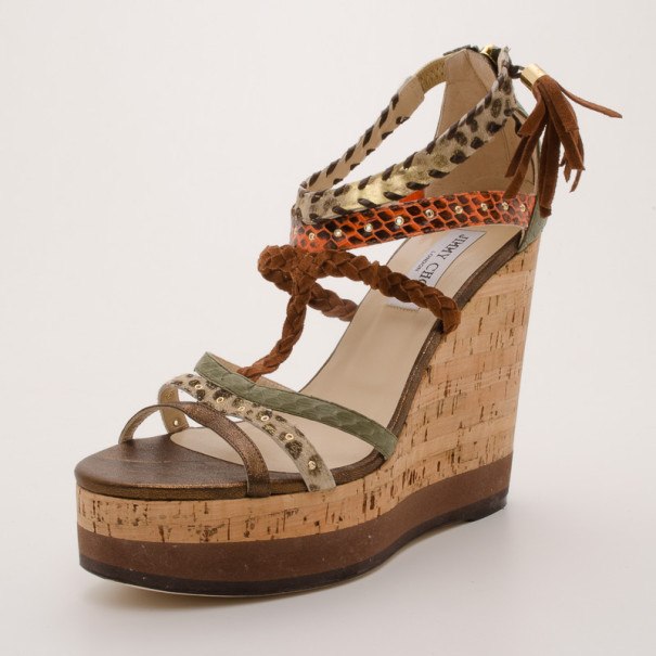 Pre Owned Jimmy Choo Vienna Platform Sandal Wedges Size 40.5