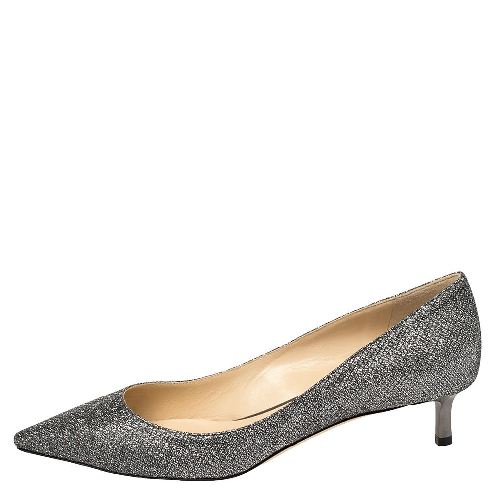 

Jimmy Choo Grey Glitter Romy 40 Anthracite Pointed Toe Pumps Size