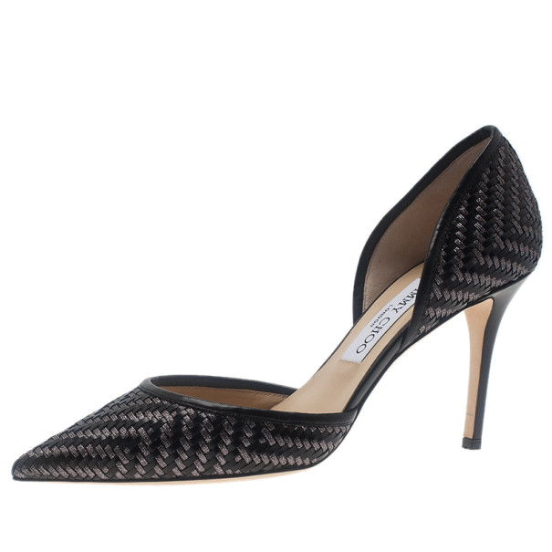 Pre Owned Jimmy Choo Black Woven Addison D'orsay Pumps Size 38
