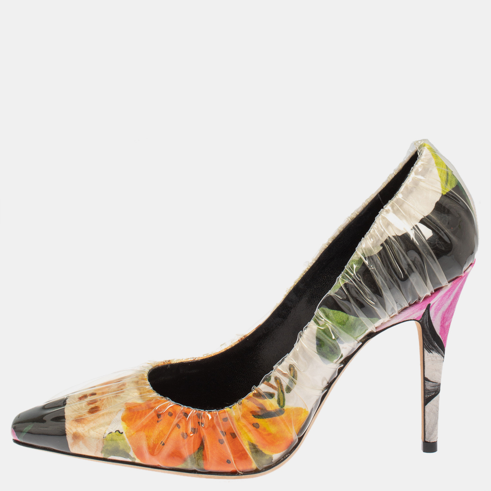Pre-owned Jimmy Choo Off-white X  Multicolor Vinyl Anne Pumps Size 39