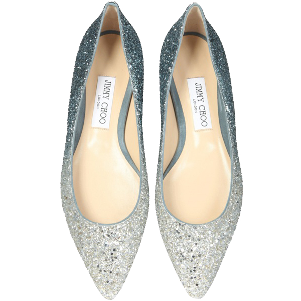 

Jimmy Choo Silver/Blue Glitter Romy Ballerinas Size IT