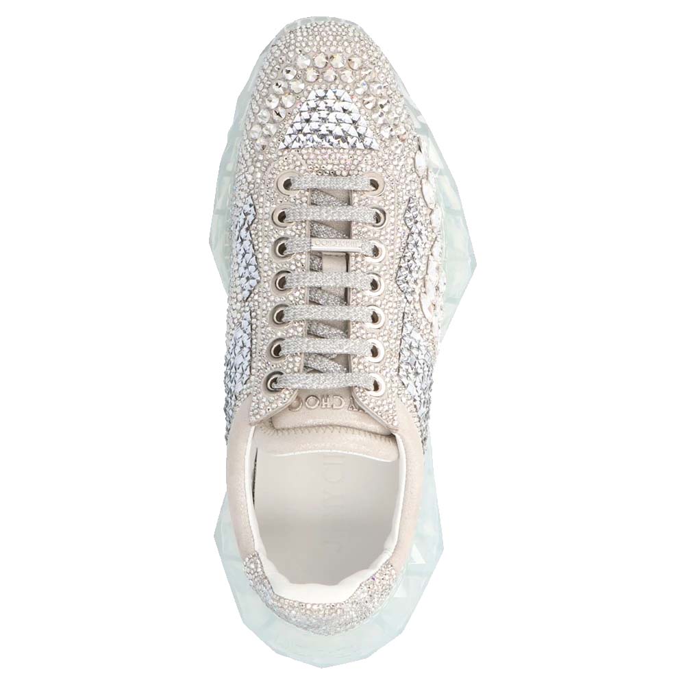 

Jimmy Choo White Crystal Shimmer Suede Low Top Sneakers Size EU