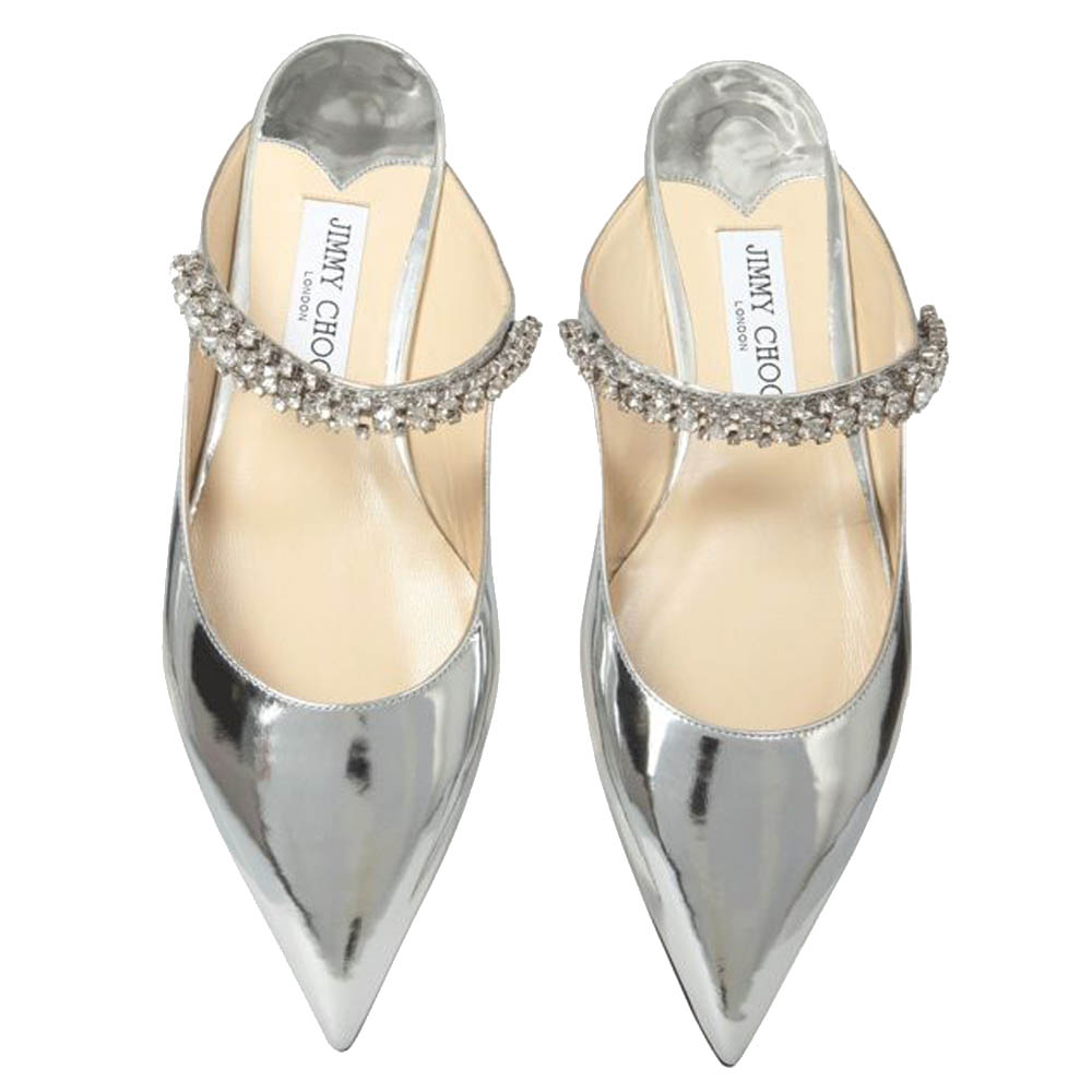 

Jimmy Choo Silver Glitter Crystal Pearl Baily Flat Size IT