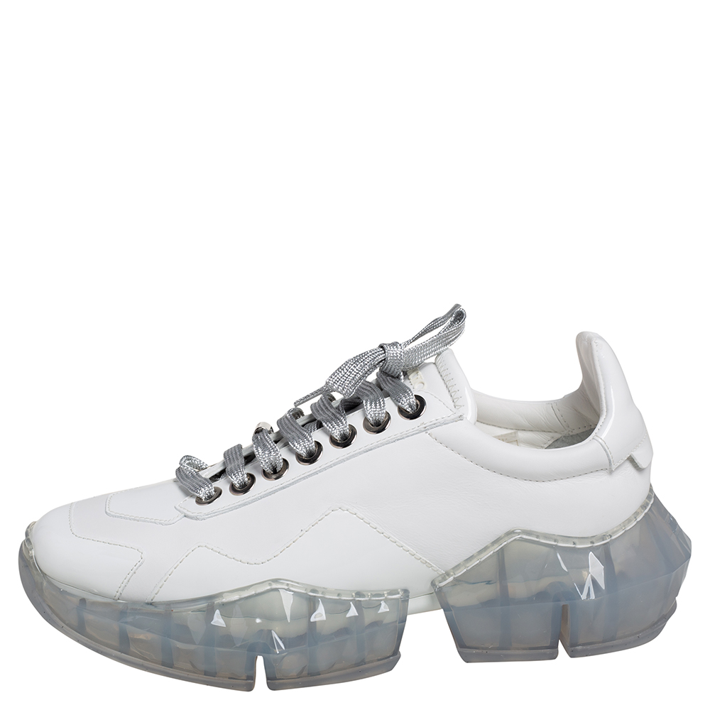 

Jimmy Choo White Leather Diamond Low Top Sneakers Size