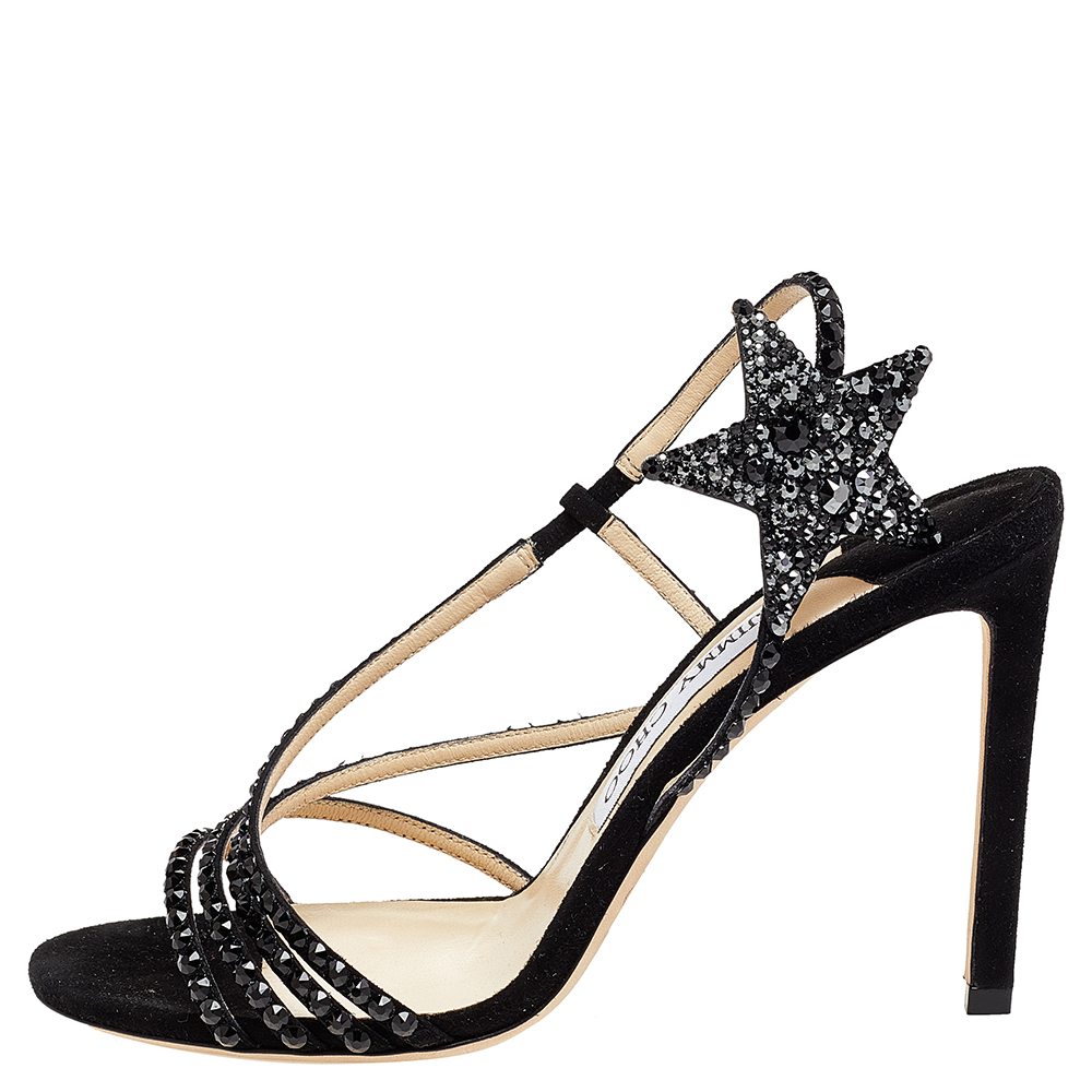 Jimmy Choo Black Suede Crystal Embellished Lynn Slingback Sandals Size
