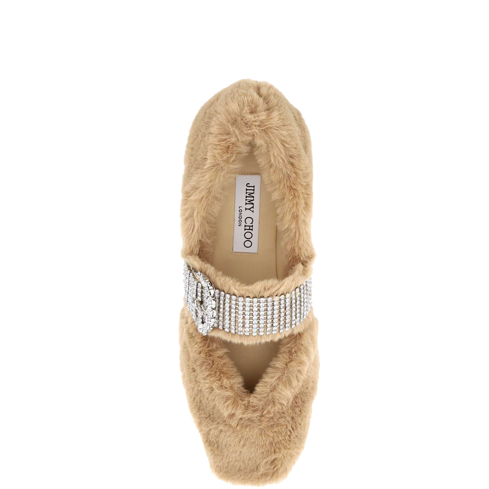 

Jimmy Choo Brown Faux Fur Teddy Crystal Krista Flat Size EU