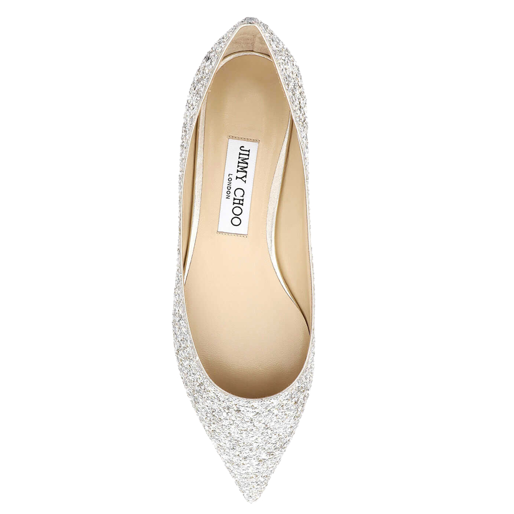 

Jimmy Choo Platinum Glitter Romy Flats Size IT, Silver