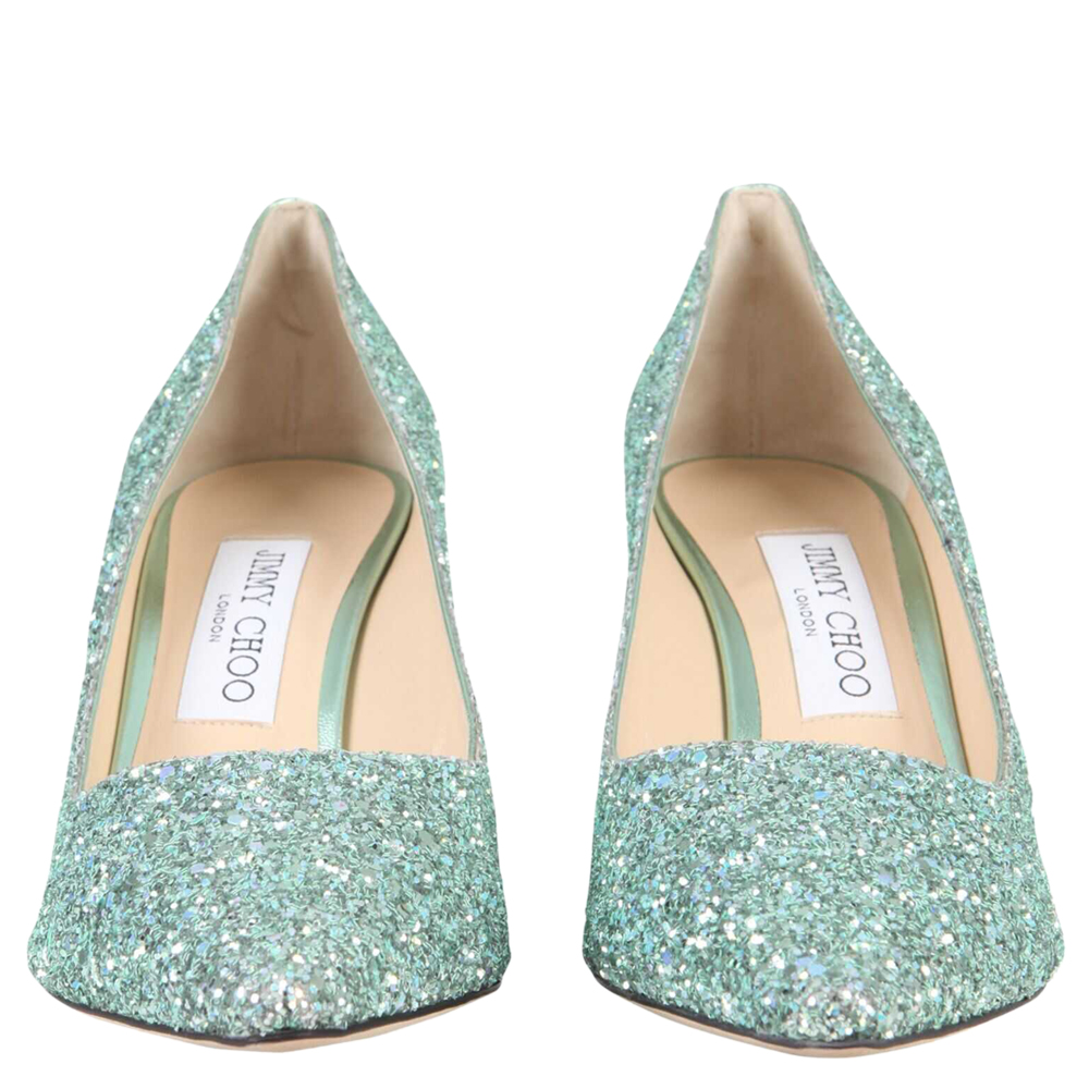 

Jimmy Choo Green Glitter Romy Pumps Size IT