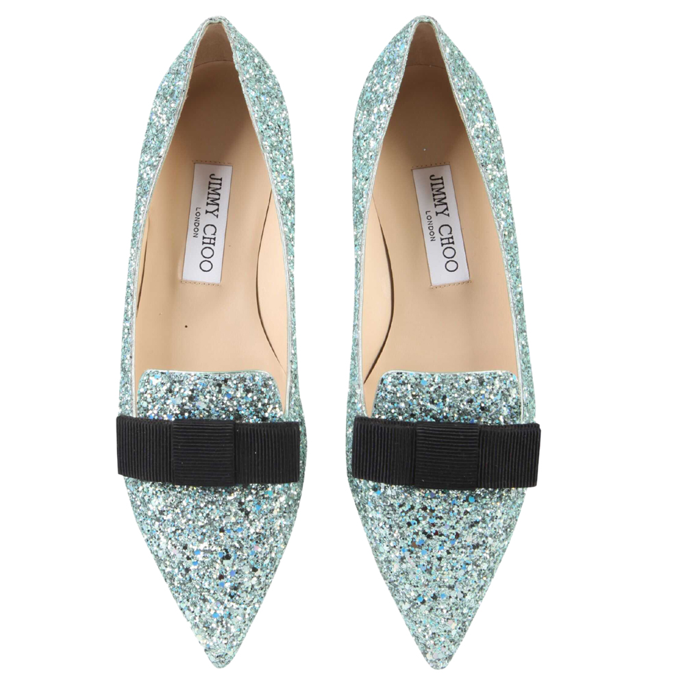 

Jimmy Choo Azure Glitter Gala Ballerinas Size IT, Silver