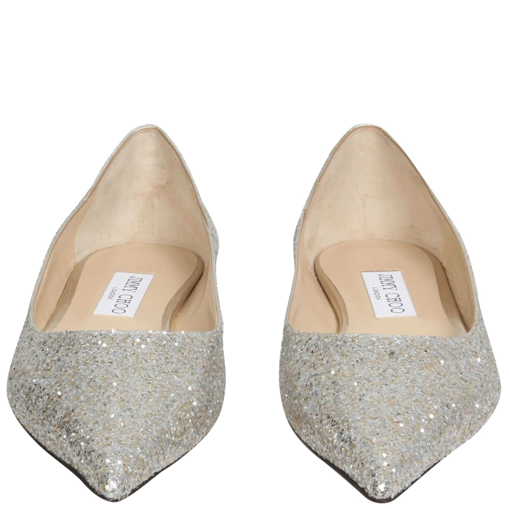 

Jimmy Choo Silver Glitter Love Ballerinas Size IT