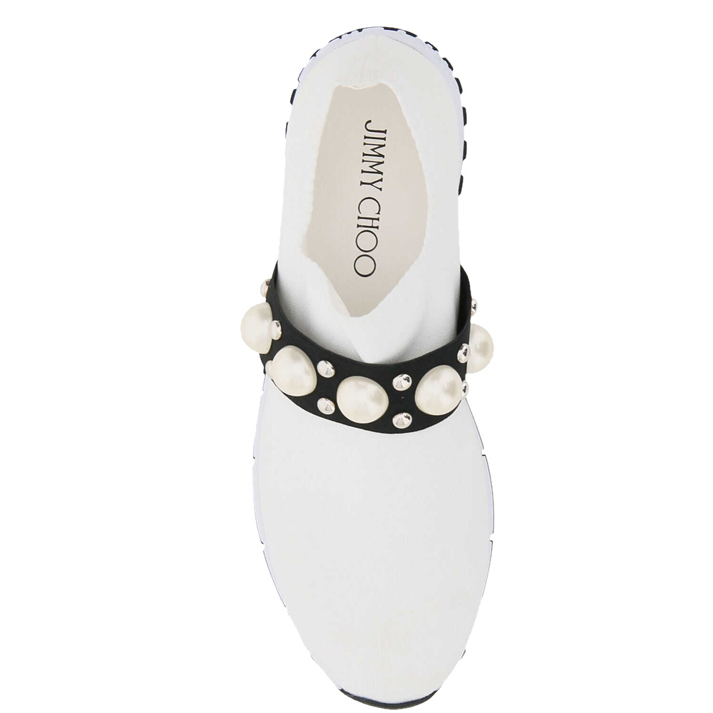 

Jimmy Choo White/Black Pearls And Studs embellished Verona Sneakers Size IT