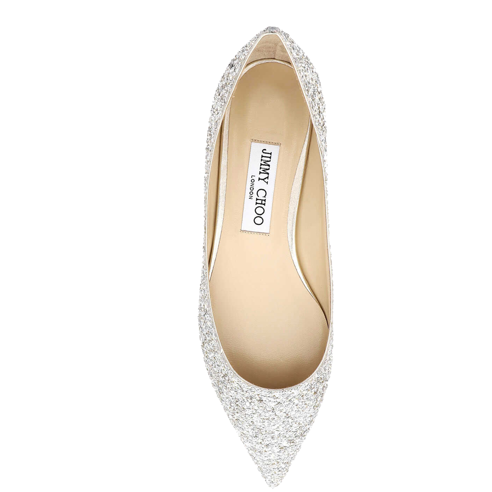 

Jimmy Choo Glitter Romy Pointy Toe Flats Size IT, Silver