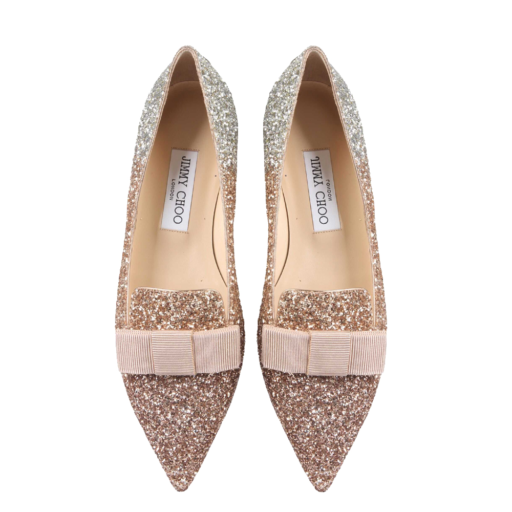 

Jimmy Choo Pink/Silver Glitter Gala Point-Toe Ballerina Flats Size IT