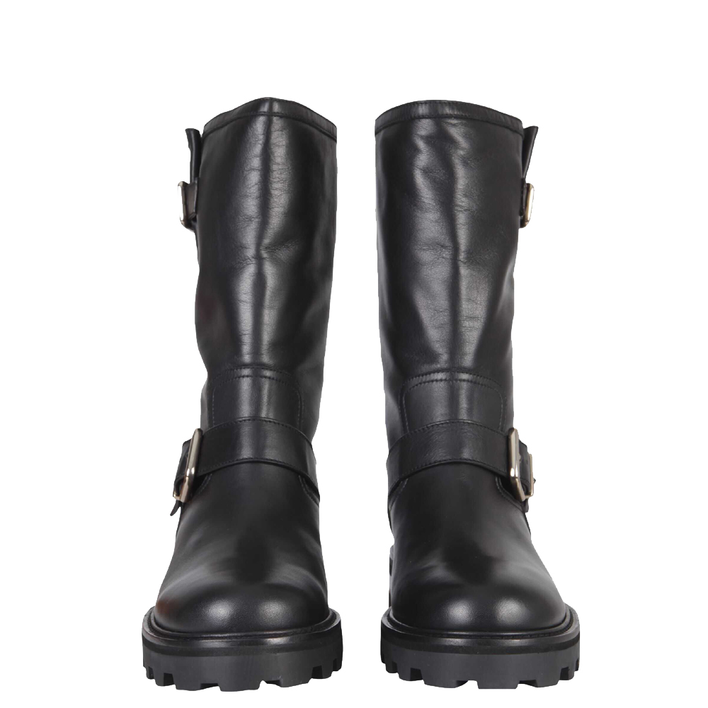 

Jimmy Choo Black Smooth Leather Biker II Boots Size IT