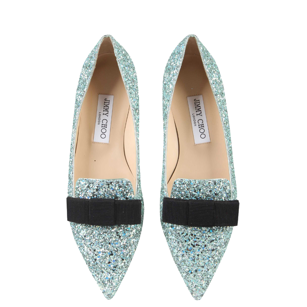 

Jimmy Choo Green Glitter Gala Point-Toe Ballerina flats Size IT