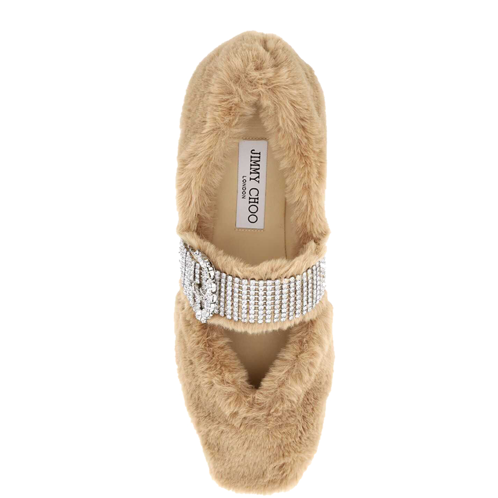 

Jimmy Choo Teddy Faux Fur Crystal-Embellished Strap Krista Flats Size IT, Brown