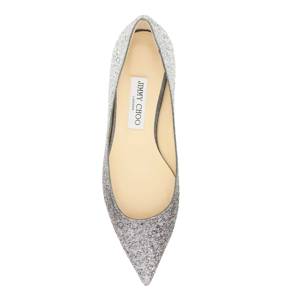 

Jimmy Choo Silver Glitter Love Flat Ballerinas Size IT