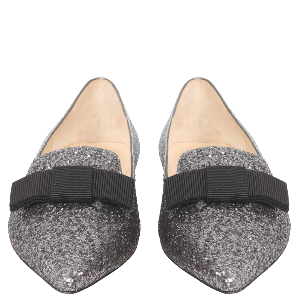 

Jimmy Choo Grey Glitter Gala Point-Toe Ballerina flats Size IT