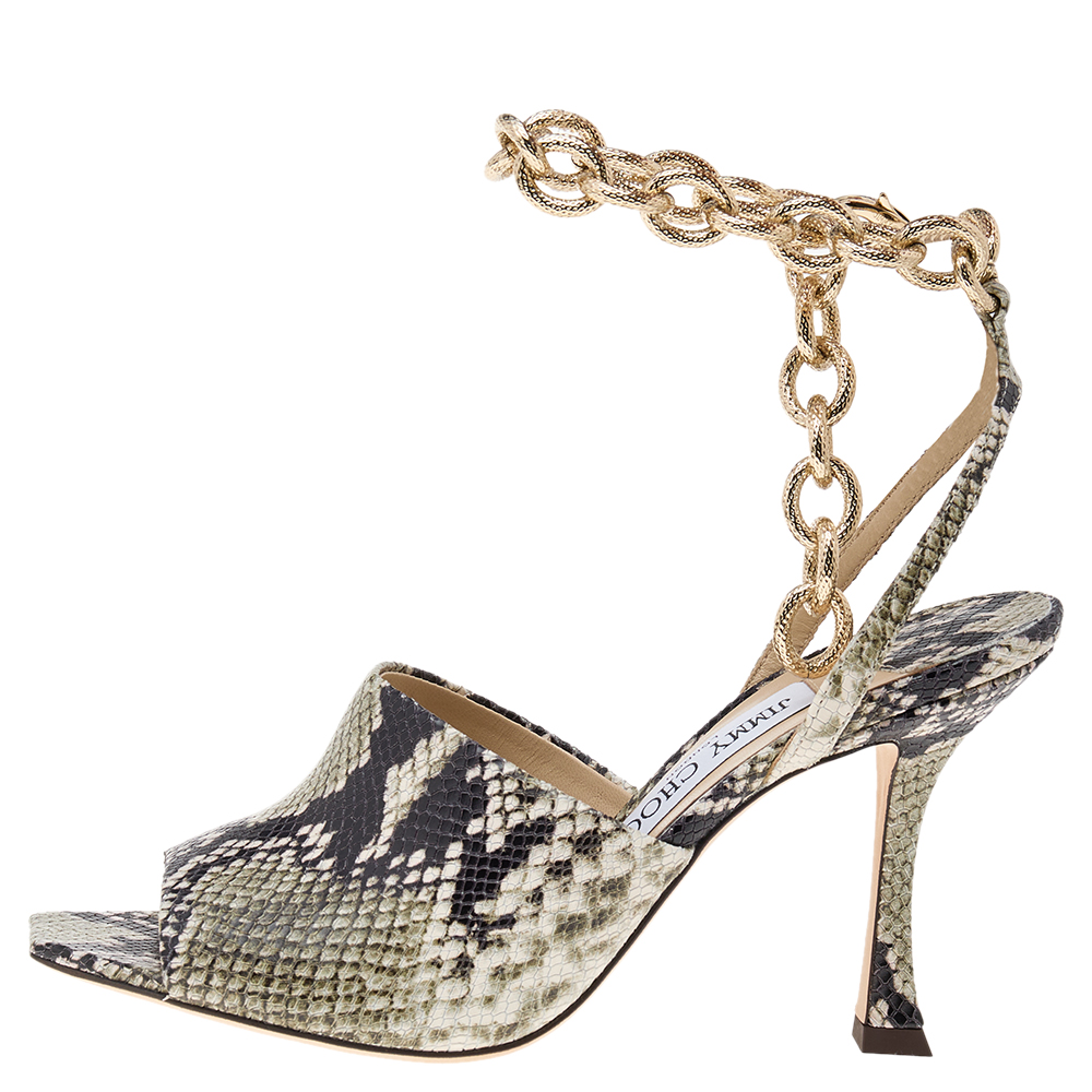 

Jimmy Choo Multicolor Snake Print Leather Sae Chain Link Sandals Size