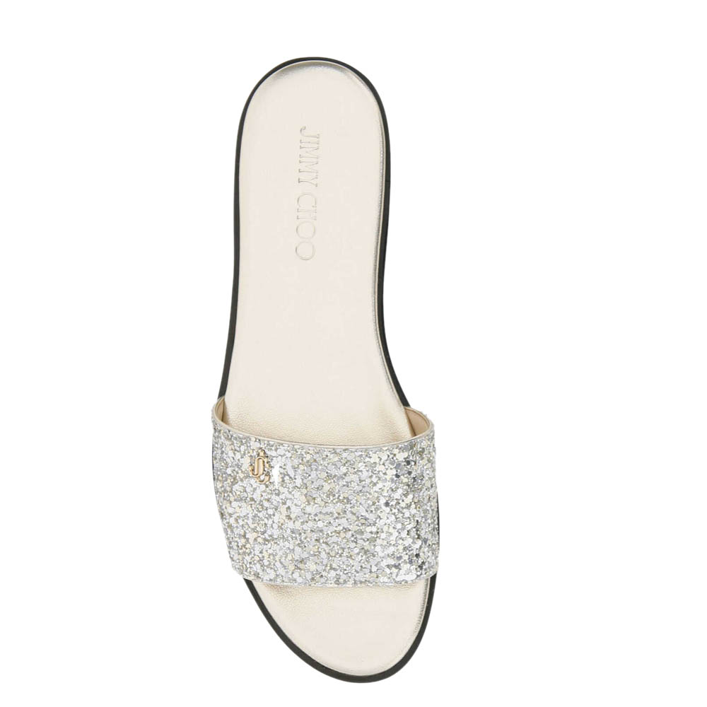 

Jimmy Choo Champagne Glitter Minea Mules Size IT, Silver