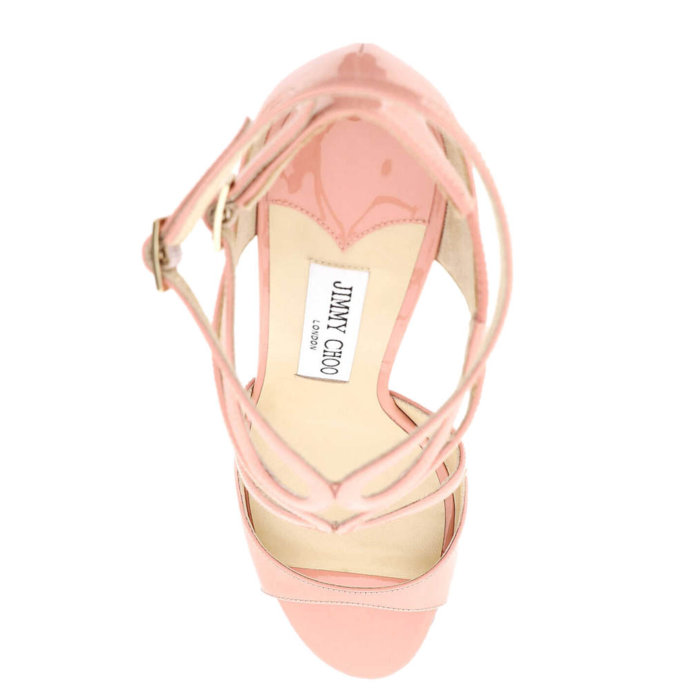 

Jimmy Choo Sunset Peach Patent Leather Lang Sandals Size IT, Pink