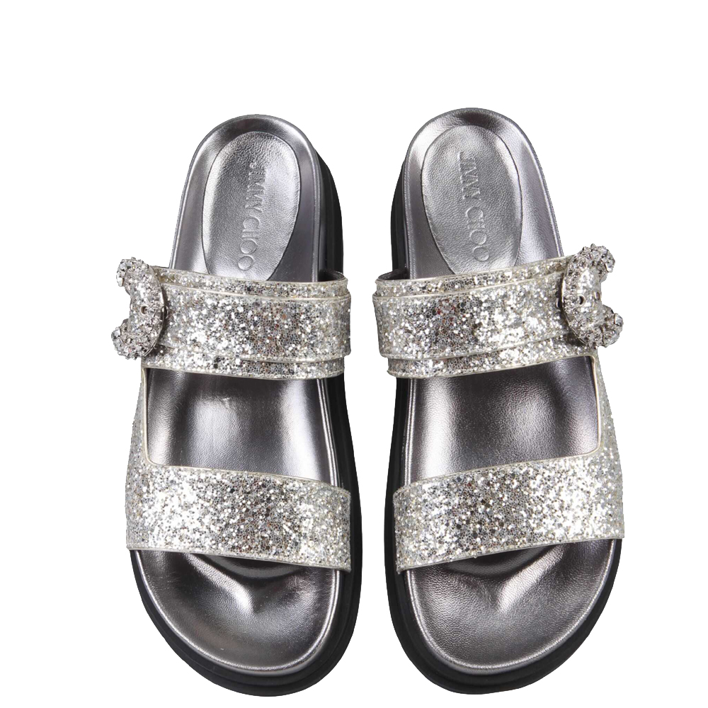 

Jimmy Choo Silver Glitter Marga Sandals Size IT