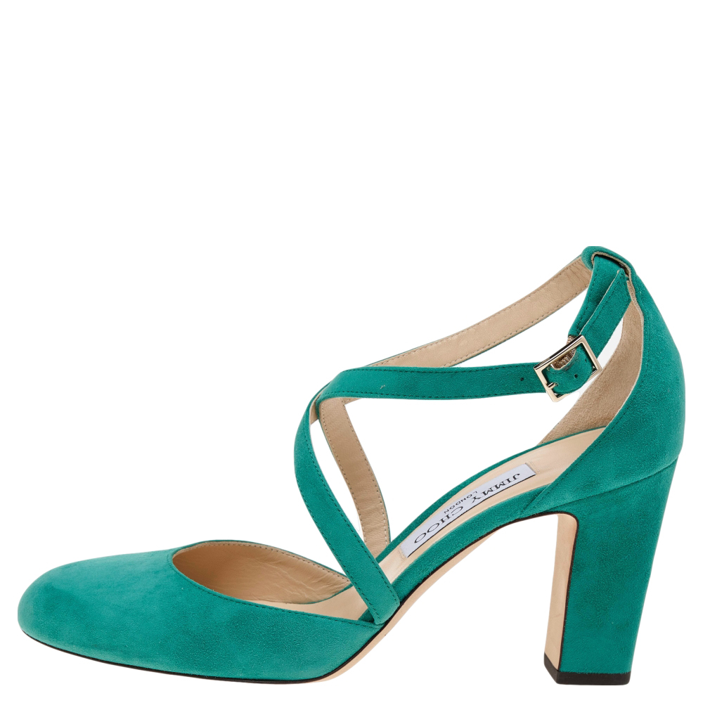 

Jimmy Choo Aqua Blue Suede Cleo 85 Sandals Size