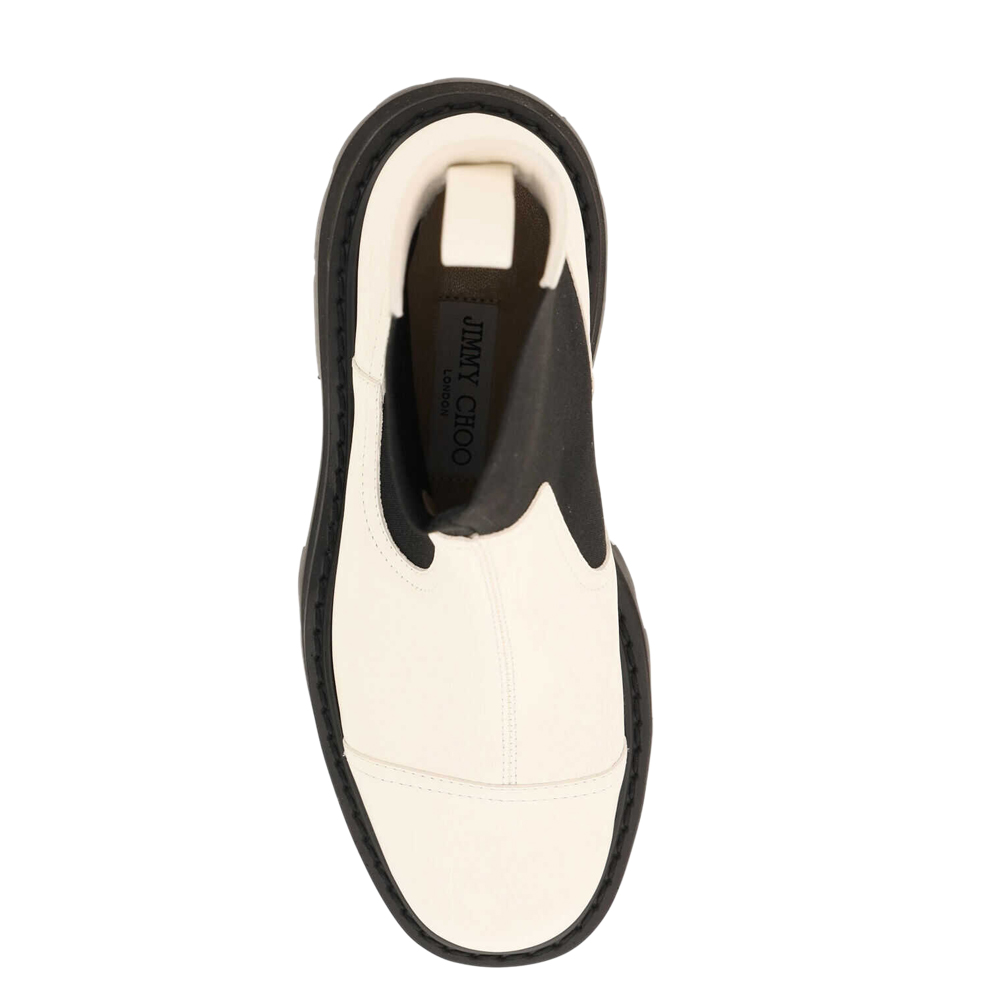 

Jimmy Choo White/Black Leather Latte Clayton Flat Boots Size IT