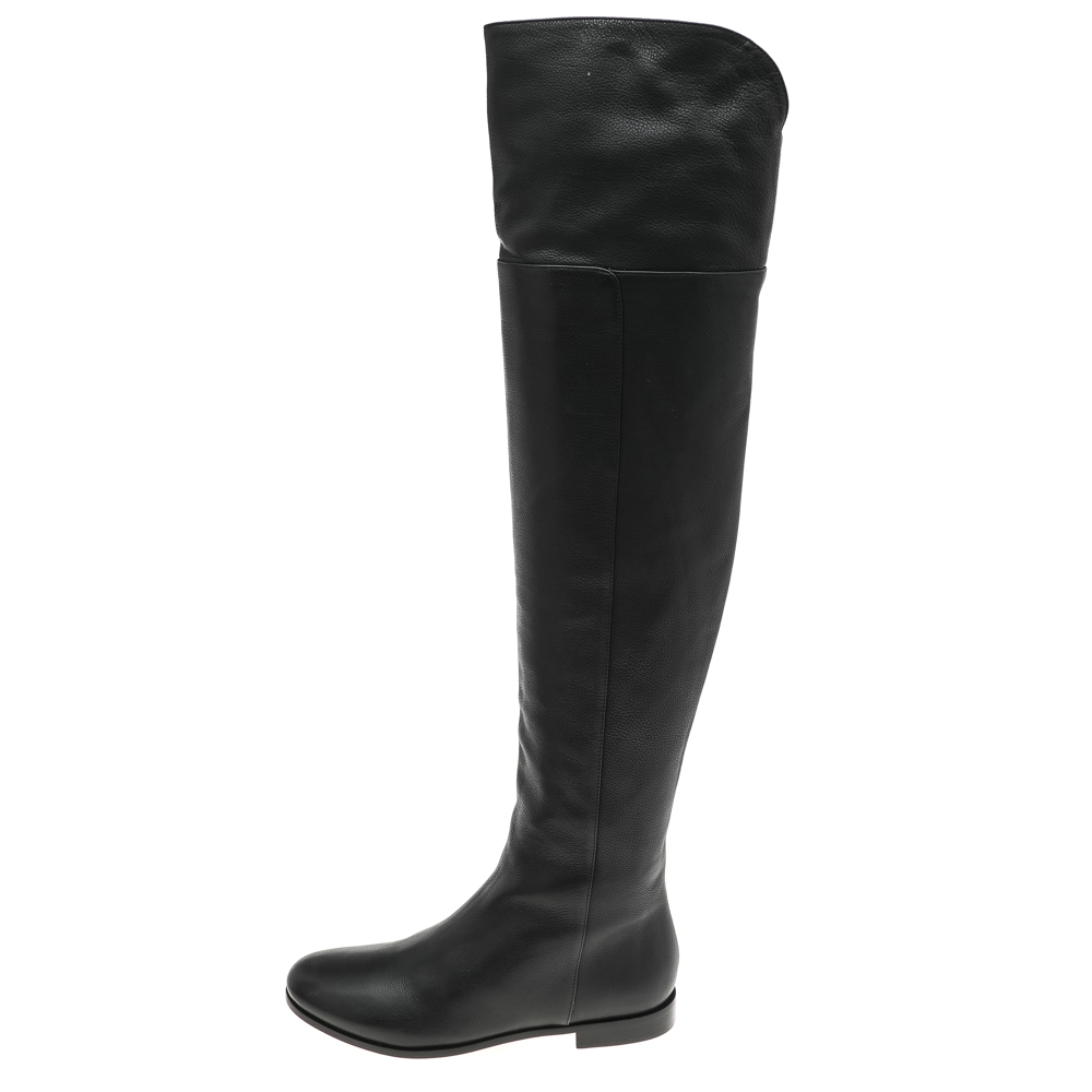 

Jimmy Choo Black Leather Mitty Flat Over The Knee Boots Size