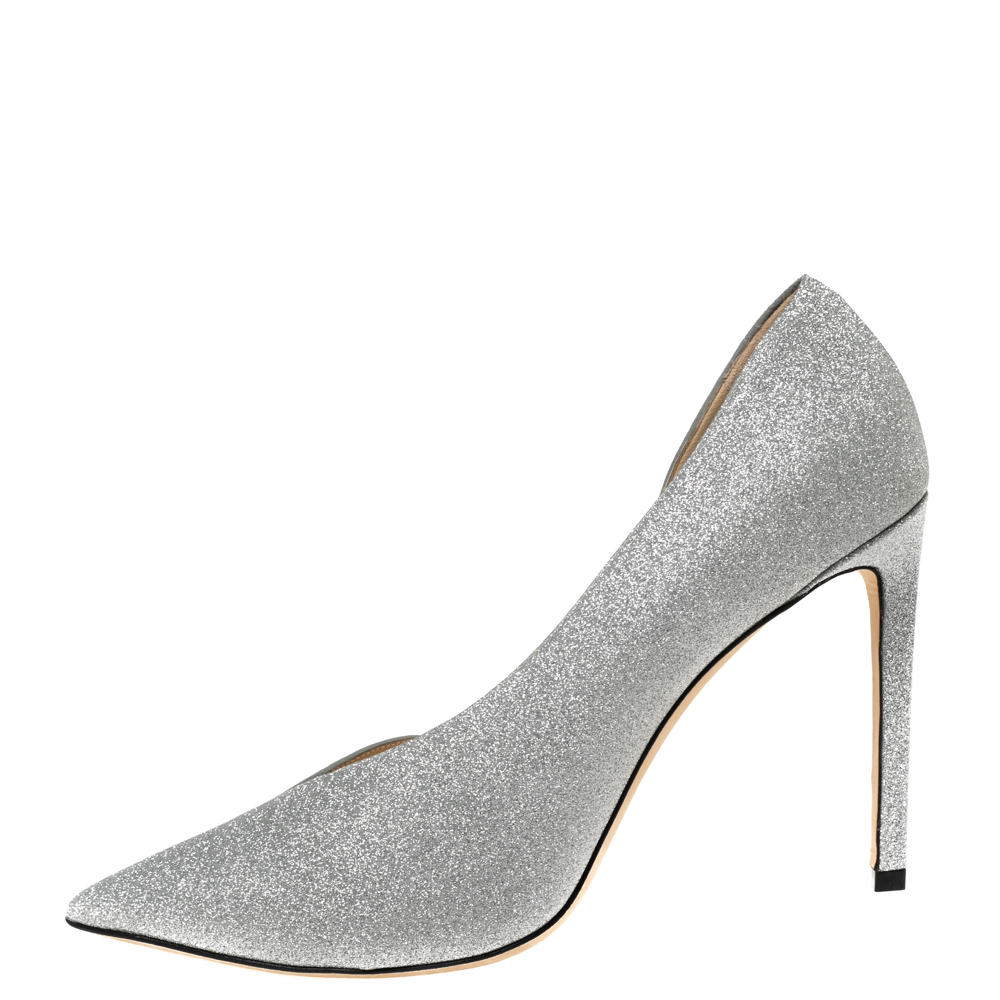 

Jimmy Choo Silver Glitter Sofia D'orsay Pumps Size