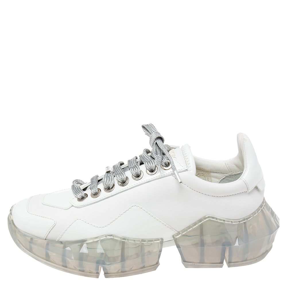 

Jimmy Choo White Patent and Leather Diamond Low-Top Sneakers Size