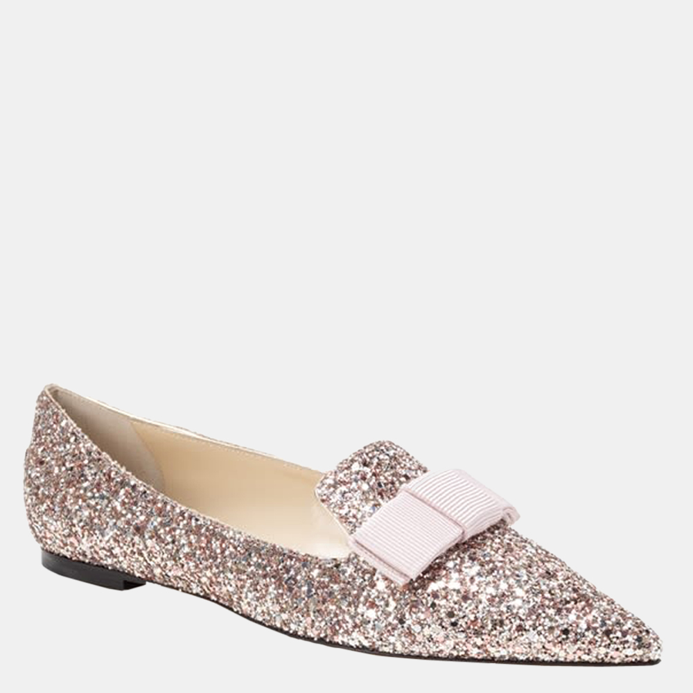 

Jimmy Choo Rose Gold Glitter Gala Ballerina Shoes EU