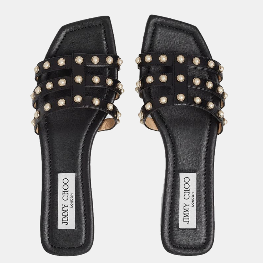 

Jimmy Choo Black Nappa Leather Caged Studs Hazal Flats EU