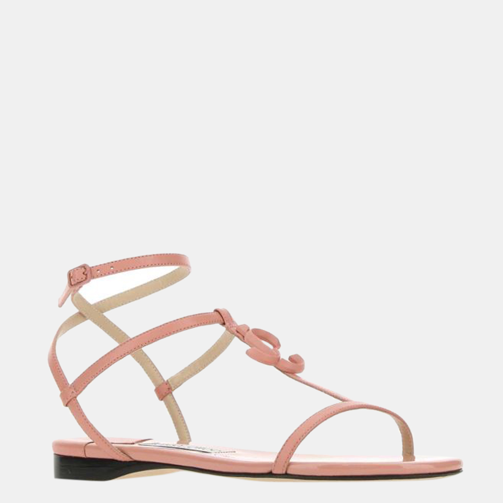 

Jimmy Choo Pink Leather Alodie Flat Sandals Size EU