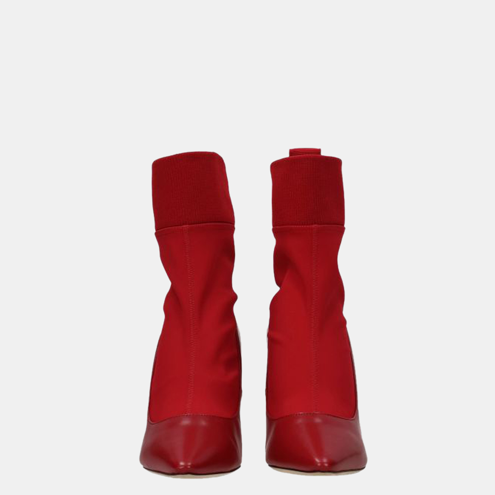 

Jimmy Choo Red Leather And Fabric Brandon Ankle Boots Size US 6.5 EU